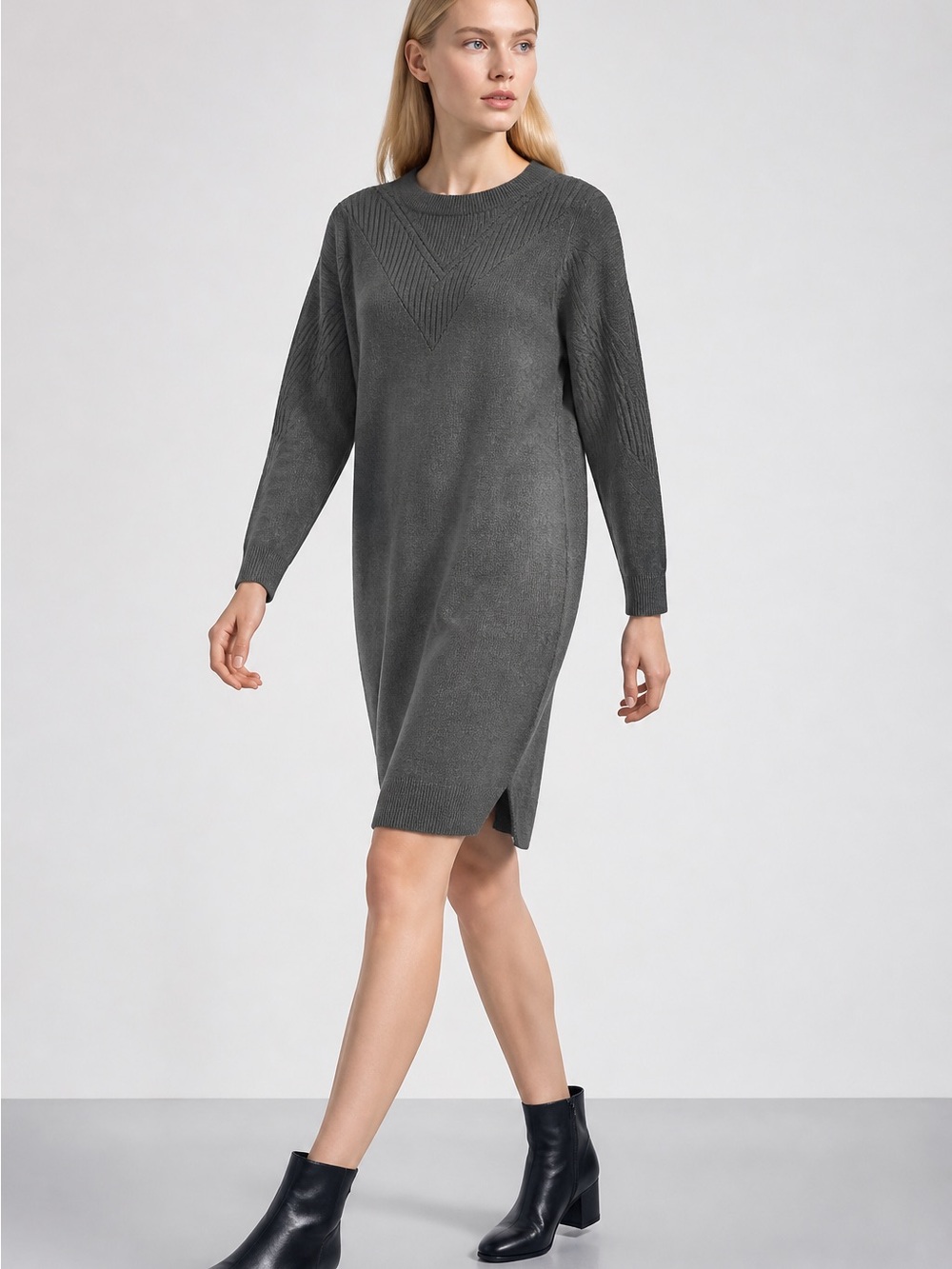 Reitmans Charcoal Gray Knit Sweater Midi Dress